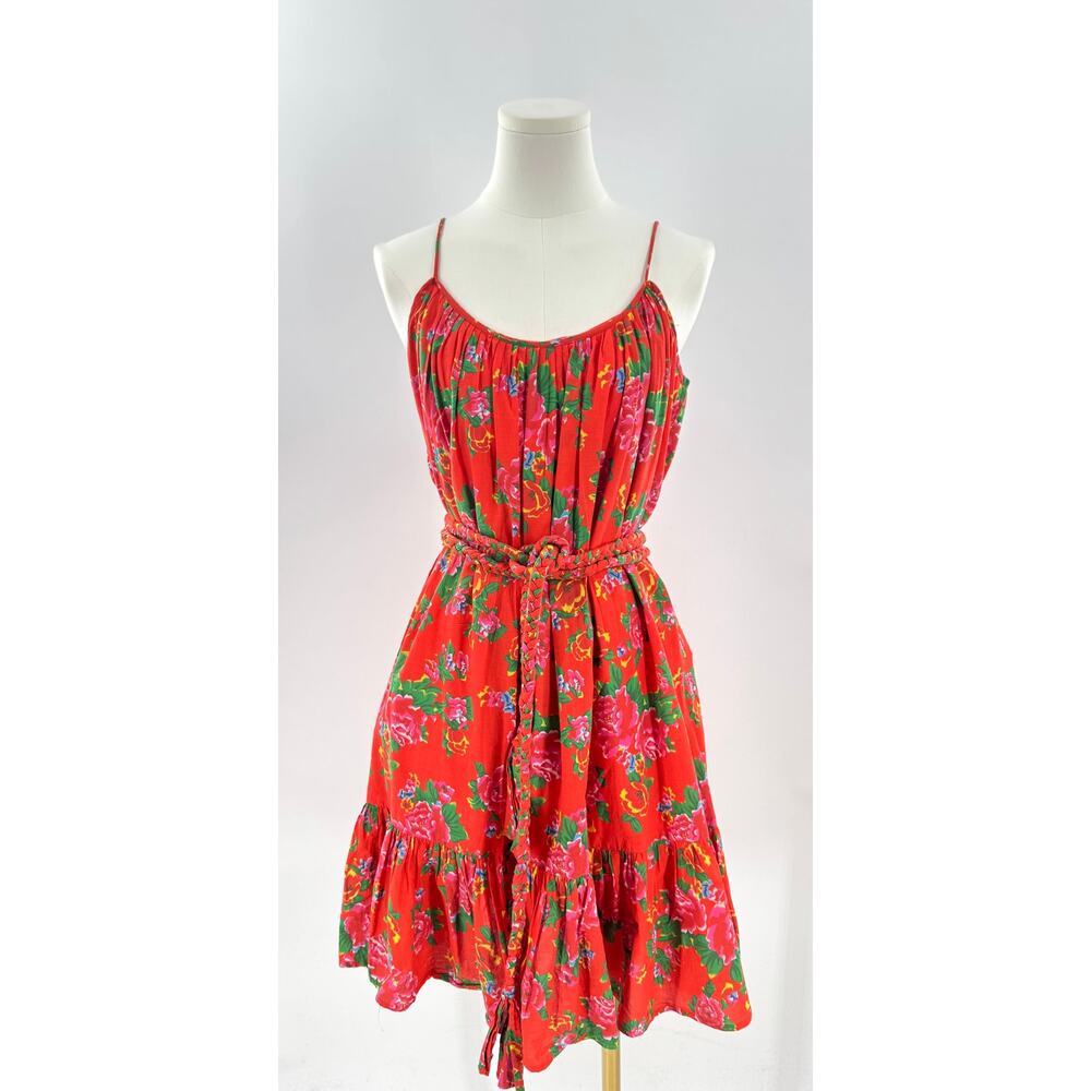 Rhode Red Lea Floral Sleeveless Dress Tie Waist Cotton Twirl Large Sundress L - Picture 4 of 10